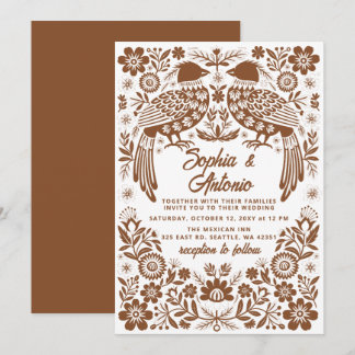 Terrakotta-Mexikanische-Vögel-Otomi-Blumen-Hochzei Einladung