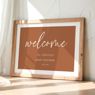 Terrakotta Minimal Boho Chic Baby Shower Willkomme Poster