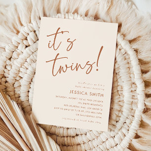 Terrakotta-Minimal-Boho-Zwillinge-Babyparty Einladung