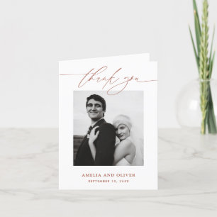 Terrakotta-Minimalist-Schrift-Foto-Hochzeit Dankeskarte