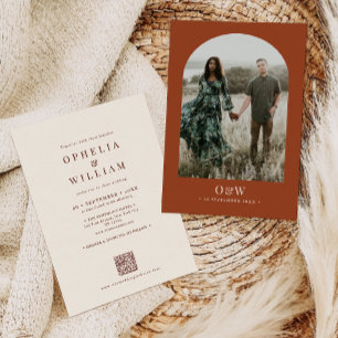 Terrakotta Minimalistisches Foto QR Code Hochzeit Einladung