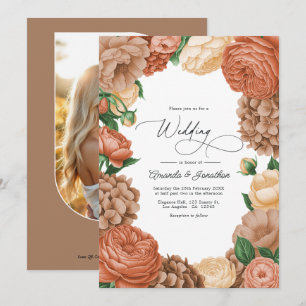 Terrakotta-, Mocha- und Champagner-Blumenhochzeit Einladung