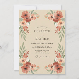 Terrakotta-Mohn-Champagner-Hochzeit Einladung
