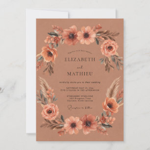 Terrakotta-Mohn-Pampas-Hochzeit Einladung