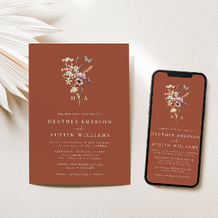 Terrakotta-Monogramm Boho-Hochzeitseinladung Einladung