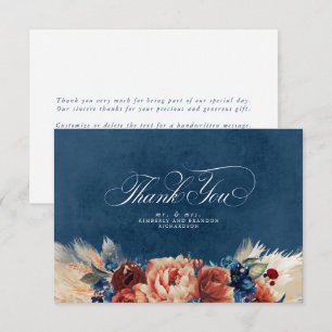 Terrakotta-Navy-Blau-Floral-Boho-Hochzeit-Danke Dankeskarte