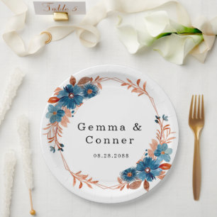 Terrakotta-Navy-Blau-Floral-Hochzeit Pappteller