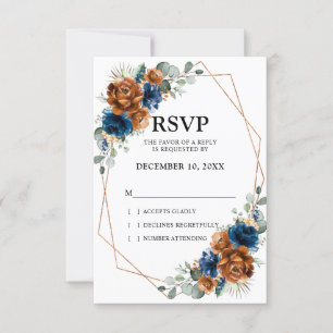 Terrakotta-Navy-Blau-Grün-Geometrie-Hochzeit RSVP Karte
