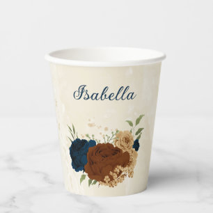 Terrakotta-Navy-Blumenmuster Pappbecher