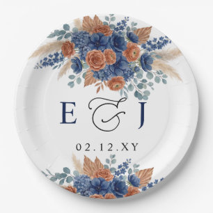 Terrakotta-Navy-Pampas-Grün-Moderne-Hochzeit Pappteller