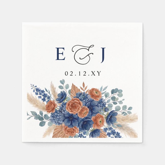 Terrakotta-Navy-Pampas-Grün-Moderne-Hochzeit Serviette (Vorderseite)