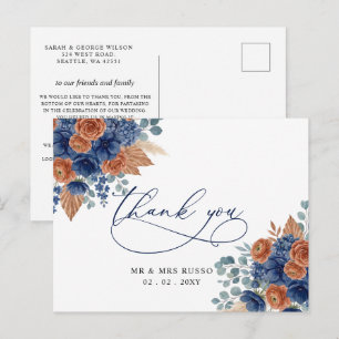 Terrakotta-Navy-Pampas-Grün Thank You Postkarte