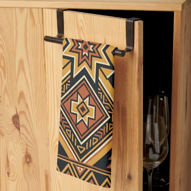 Terrakotta-Ocker-Boho-geometrisches abstraktes Mus Geschirrtuch (Drittel gefaltet)