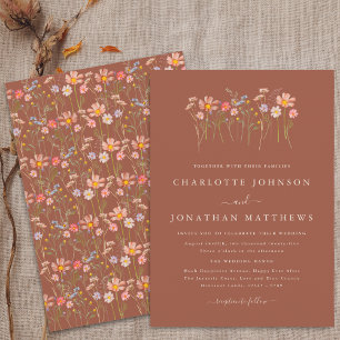 Terrakotta Orange Beige Herbst Wildblumen Hochzeit Einladung