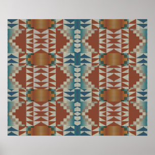 Terrakotta Orange Braun Türkis Blau Mosaik Kunst Poster