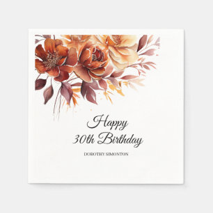 Terrakotta Orange Herbstblumen 30. Geburtstag Serviette