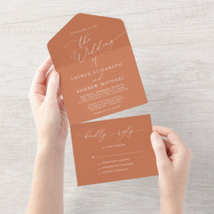 Terrakotta Orange Minimalistische Hochzeit Alles i All In One Einladung