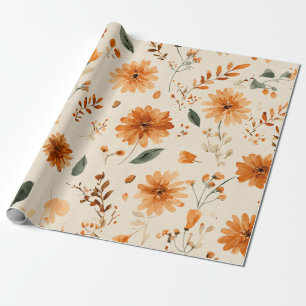 Terrakotta Orange Pfirsich Wildblume Feminine Boho Geschenkpapier