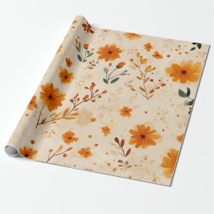 Terrakotta Orange Pfirsich Wildblume Feminine Boho Geschenkpapier
