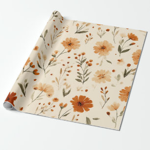 Terrakotta Orange Pfirsich Wildblume Feminine Boho Geschenkpapier