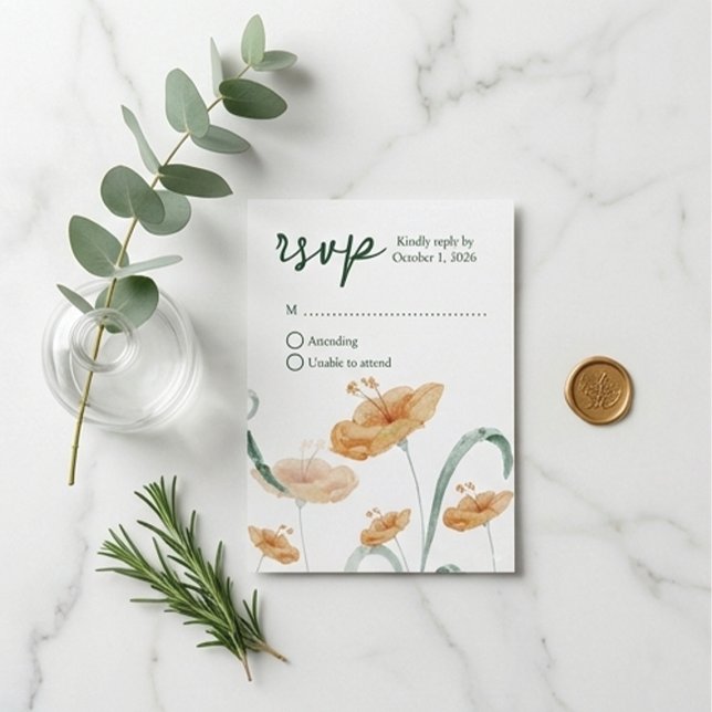 Terrakotta Orange & Salbei Grün Wasserfarbe-Blumen RSVP Karte (Von Creator hochgeladen)