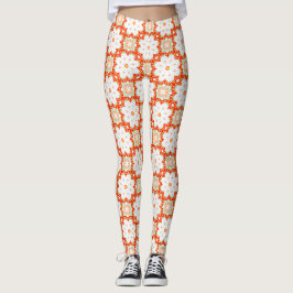 Terrakotta Orange & Salbeigrün Geometrisch Blumig Leggings