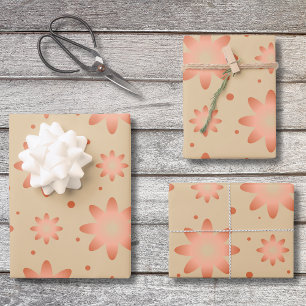 Terrakotta-orange und sandbeige zarte Gänseblümche Geschenkpapier Set
