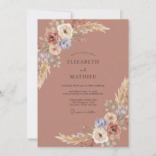 Terrakotta-Pampas-Boho-Eukalyptus-Hochzeit Einladung
