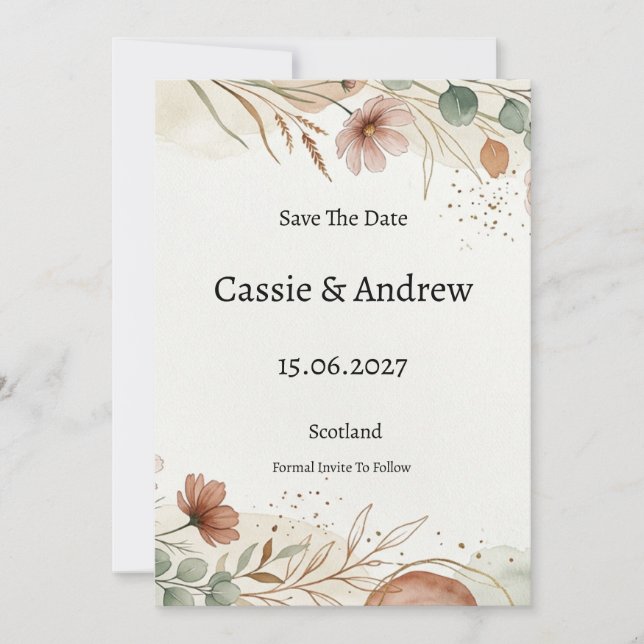 Terrakotta-Pampas-Hochzeit Save The Date (Vorderseite)