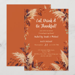 Terrakotta-Pampasgras-Blumen-Friendsgiving Einladung