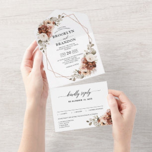 Terrakotta-Pampasgras rustikale geometrische Hochz All In One Einladung