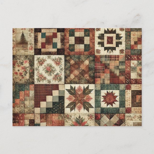 Terrakotta-Patchwork-Quilt im rustikalen Blumendes Postkarte (Vorderseite)