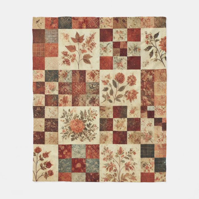 Terrakotta-Patchwork-Quilt Rustikal Retro Vintage  Fleecedecke (Vorderseite)
