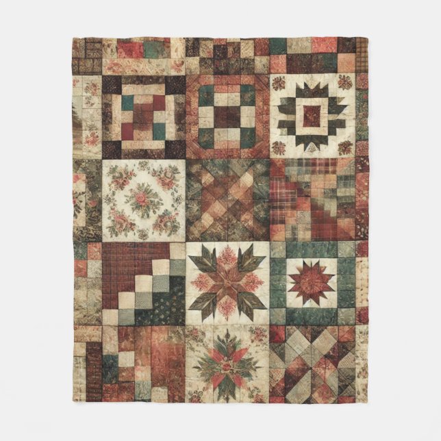 Terrakotta-Patchwork-Quilt Rustikal Retro Vintage  Fleecedecke (Vorderseite)