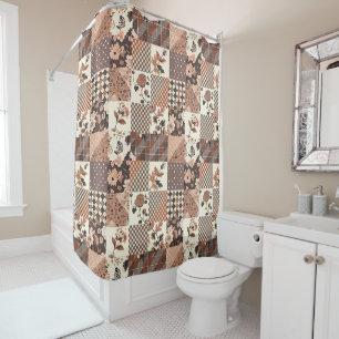 Terrakotta Patchwork-Quilt Rustikale Blumen Retro Duschvorhang