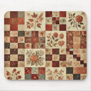 Terrakotta-Patchwork-Quilt-Rustikale Blumen-Schrei Mousepad
