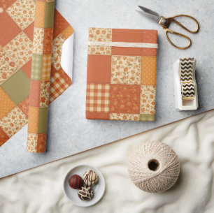 Terrakotta-Patchwork-Quilt Rustikale Farmhaus-Blum Geschenkpapier