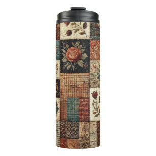 Terrakotta-Patchwork-Quilt Rustikaler Boho-Blumens Thermosbecher