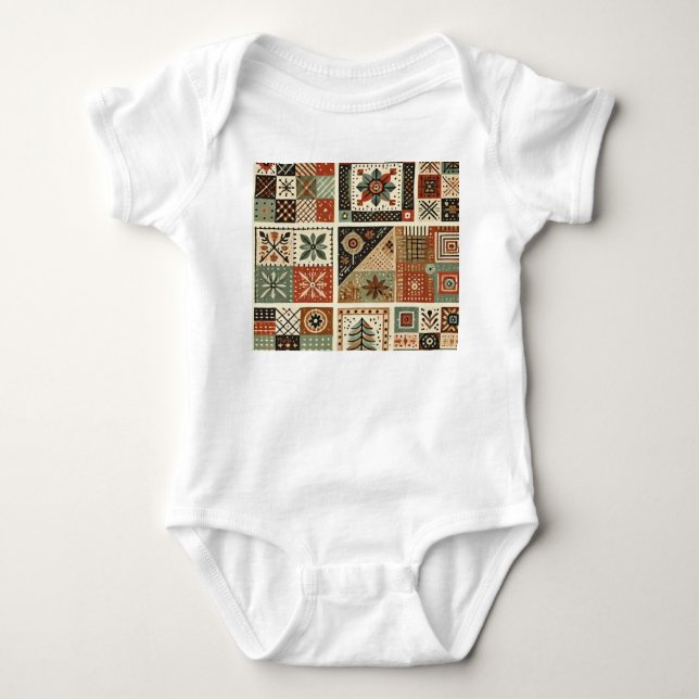 Terrakotta-Patchwork-Rustikales Retro-Blumen-Desig Baby Strampler (Vorderseite)