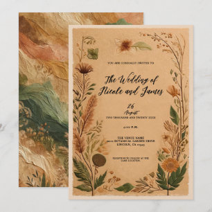 Terrakotta-Pfirsich-gepresste Blumen Boho-Hochzeit Einladung