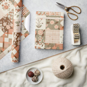 Terrakotta-Pfirsich-Quilt Earthy Gingham Cottageco Geschenkpapier