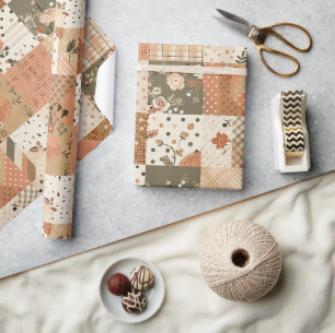 Terrakotta-Pfirsich-Quilt Earthy Gingham Cottageco Geschenkpapier