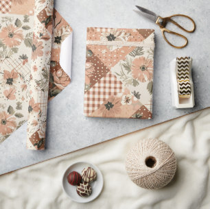 Terrakotta-Pfirsich-Quilt Earthy Gingham Cottageco Geschenkpapier