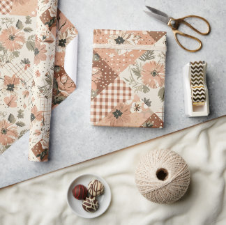 Terrakotta-Pfirsich-Quilt Earthy Gingham Cottageco Geschenkpapier