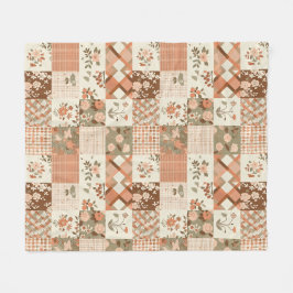 Terrakotta-Pfirsich-Quilt-Patchwork-Gingham-Blumen Fleecedecke