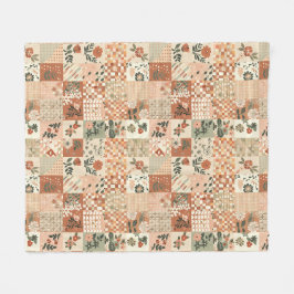 Terrakotta-Pfirsich-Quilt-Patchwork-Gingham-Blumen Fleecedecke