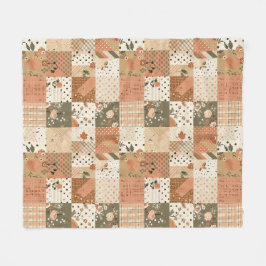 Terrakotta-Pfirsich-Quilt-Patchwork-Gingham-Blumen Fleecedecke