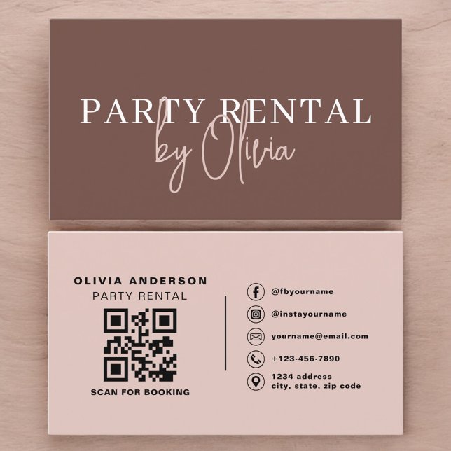 Terrakotta-QR-Code-Partyverleih Modern Visitenkarte (Von Creator hochgeladen)