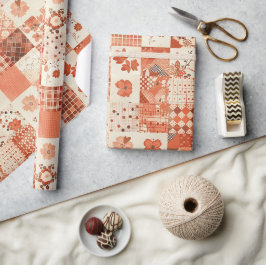 Terrakotta-Quilt-Gingham-Cottagecore-Blumenmuster  Geschenkpapier