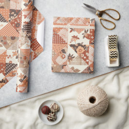 Terrakotta-Quilt-Gingham-Cottagecore-Blumenmuster  Geschenkpapier